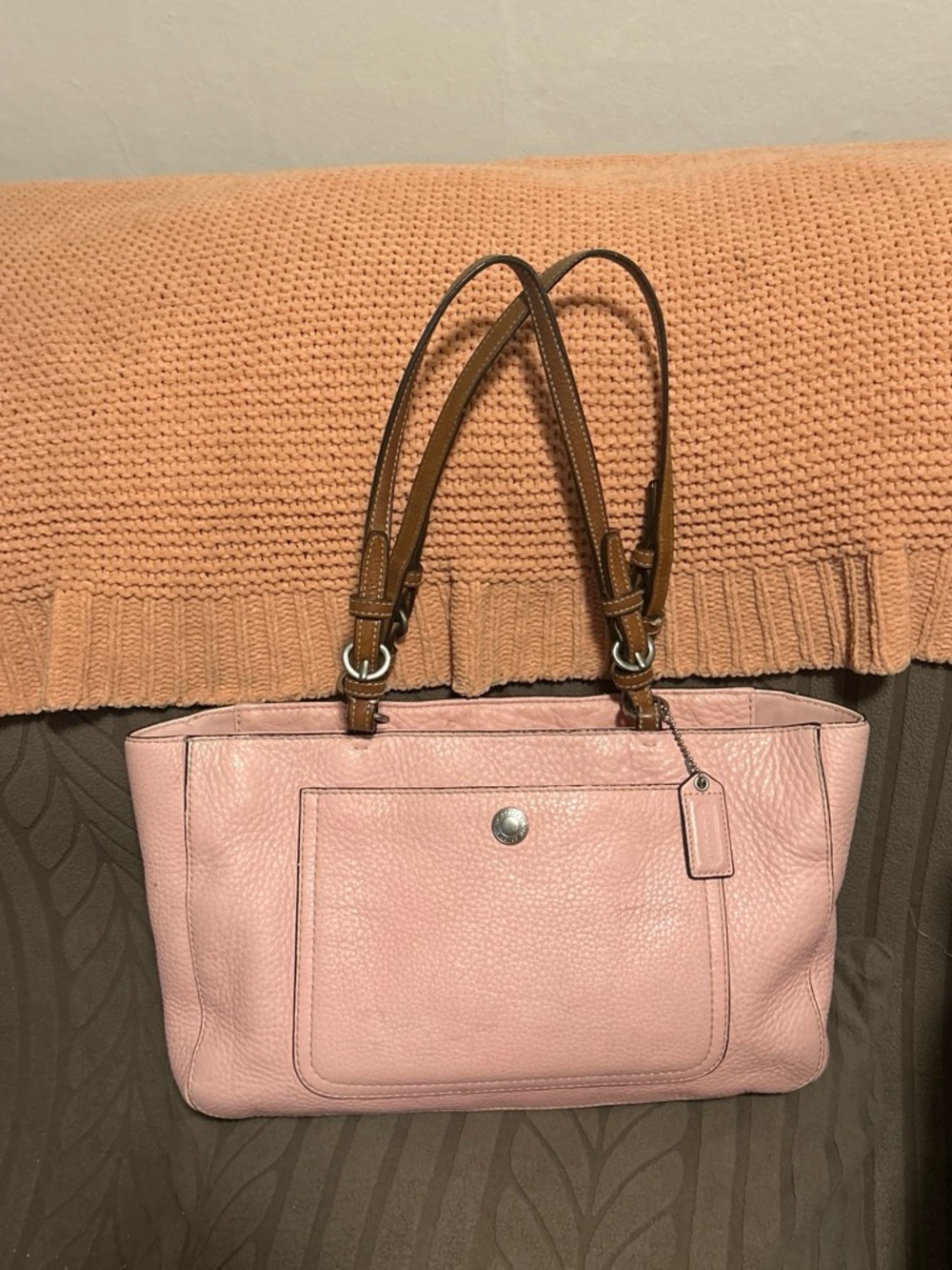 Coach Pink Leather Tote with Brown Handles